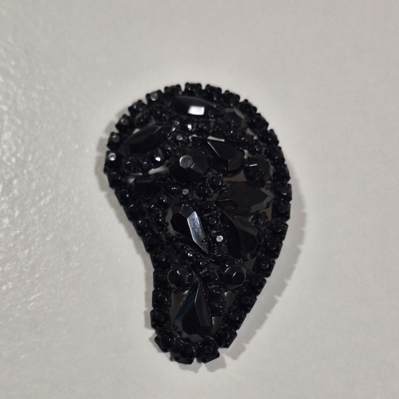 Vtg Weiss Black Prong Set Rhinestone Brooch Pin 2.25" Mourning Brooch - Picture 8 of 10